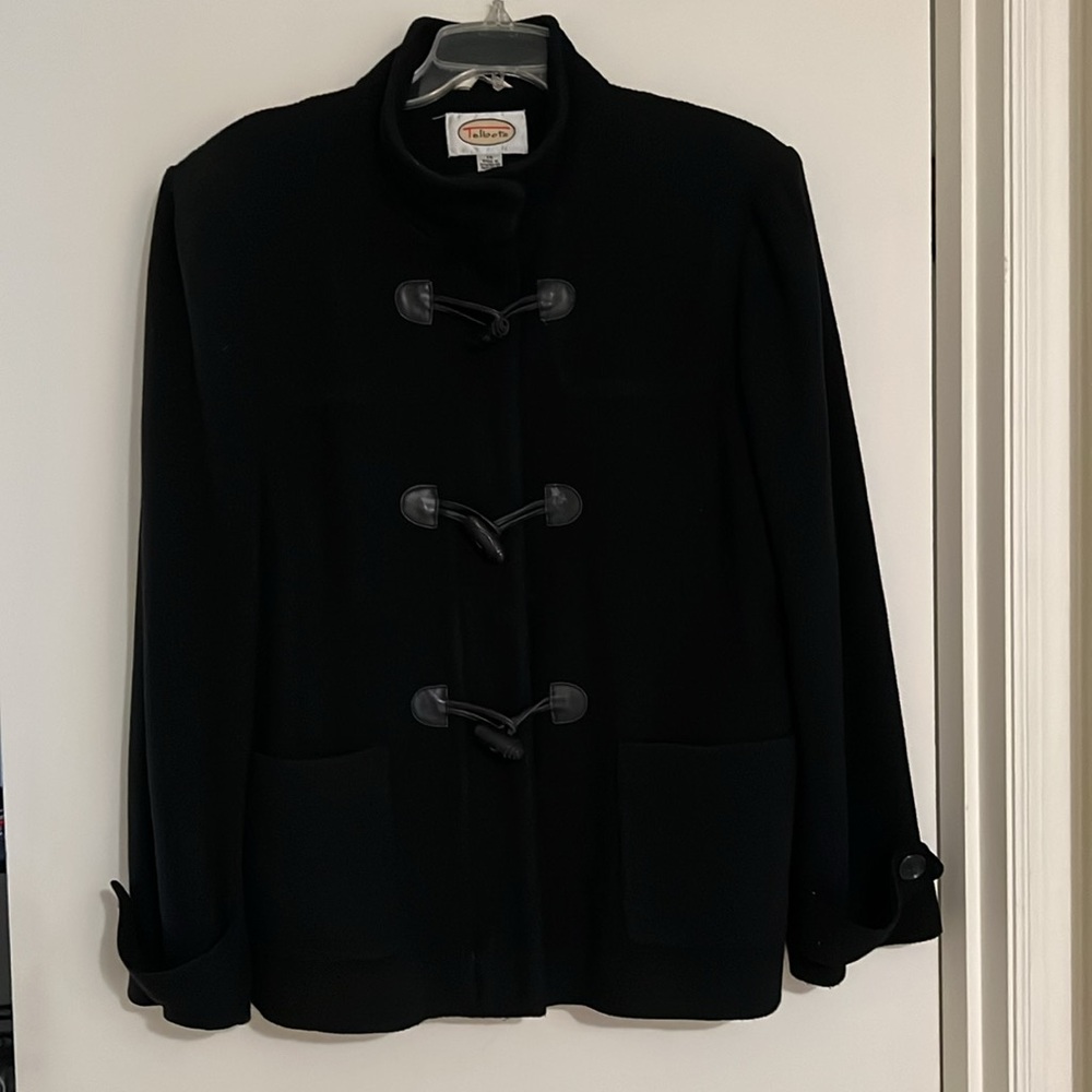 TALBOTS WOMEN'S BLACK WOOL LINED COAT ZIPPER & TOGGLE FASTENERS SIZE 16
